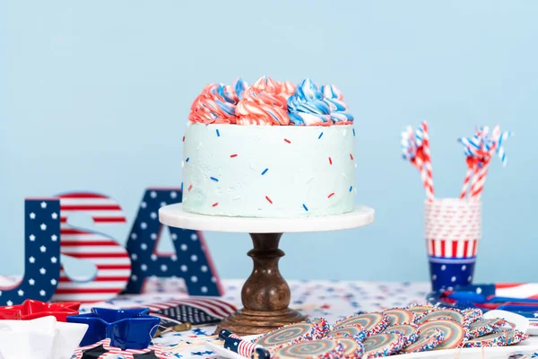 Cake Koekjes Groente Fruit Snack Tray Het Juli Feest — Stockfoto