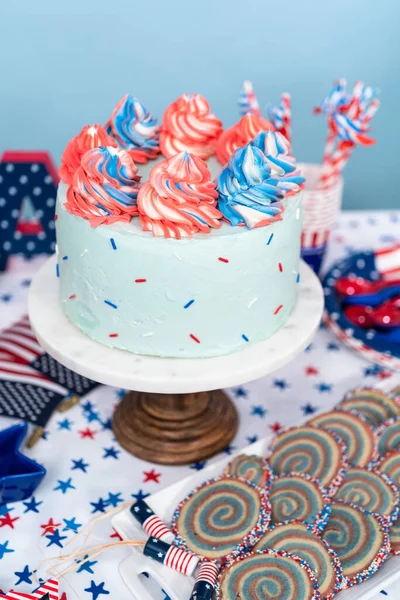 Cake Koekjes Groente Fruit Snack Tray Het Juli Feest — Stockfoto