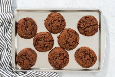 Düz yatıyordu. Fırında pişmiş çifte çikolatalı kurabiyeler..