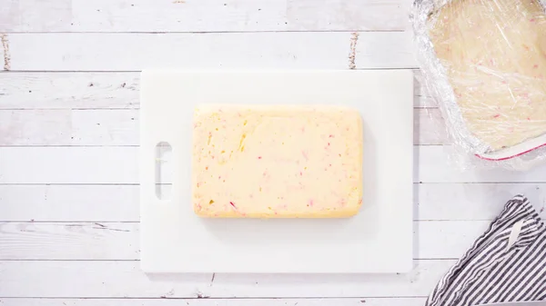 Flat Lay Step Step Cutting Homemade Candy Cane Fudge White — Stock Photo, Image