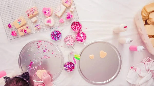 Flach Lag Schritt Für Schritt Zuckerkekse Mit Königlichem Zuckerguss Und — Stockfoto