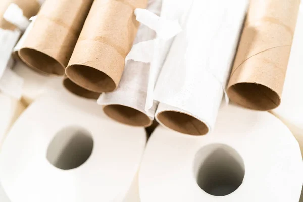 New Empty White Toilet Paper Rolls Gray Background — Stock Photo, Image
