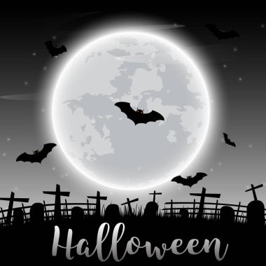 Halloween Metin ve karanlık Kalesi ve yarasalar ay zemin üzerine.