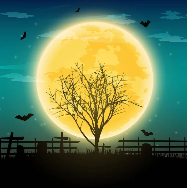 Çıplak ağaçlar, yarasa ve dolunay o Halloween gece arka plan