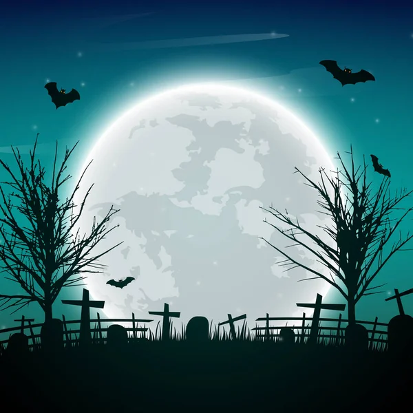 Çıplak ağaçlar, yarasa ve dolunay o Halloween gece arka plan