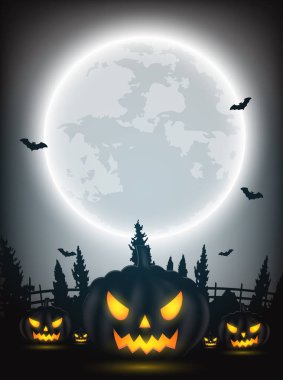 Kabak, çıplak ağaçlar, yarasa ve fu Halloween gece arka plan