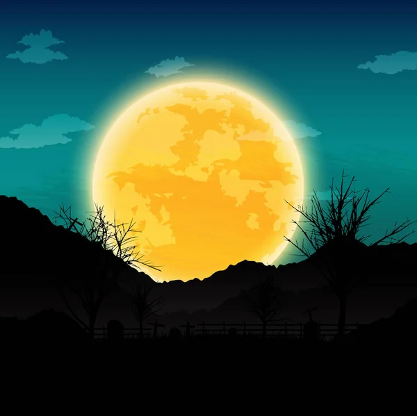 Çıplak ağaçlar, yarasa ve dolunay o Halloween gece arka plan