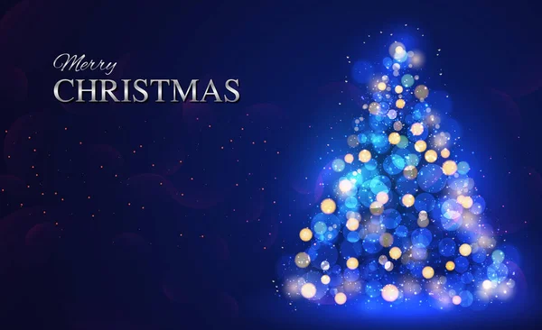 メリー クリスマスと新年あけましておめでとうございます、クリスマス ツリー ライト テックス — ストックベクタ
