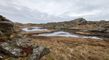 Rovaer adalar Haugesund, Norveç'te Rovaer adasında havuz ile güzel manzara.