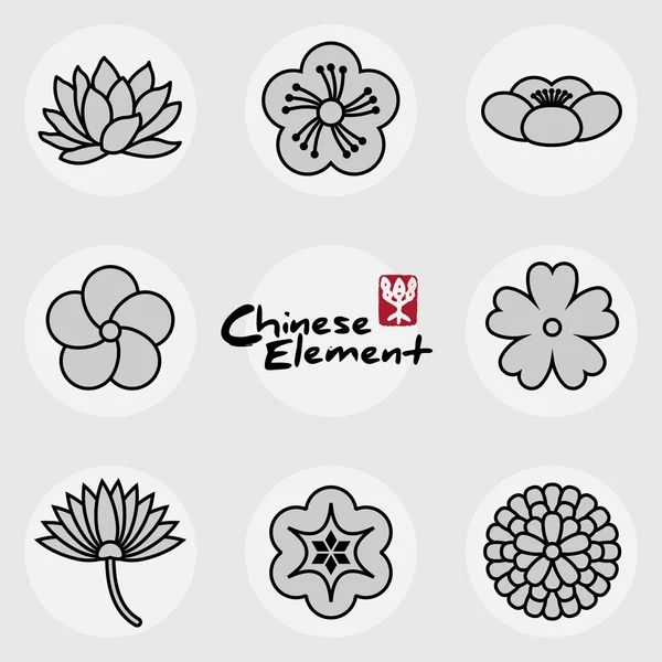 China traditional floral icons pattern set — Stock Vector