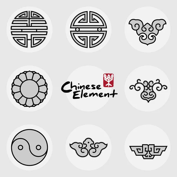 China traditional auspicious icons pattern set — Stock Vector