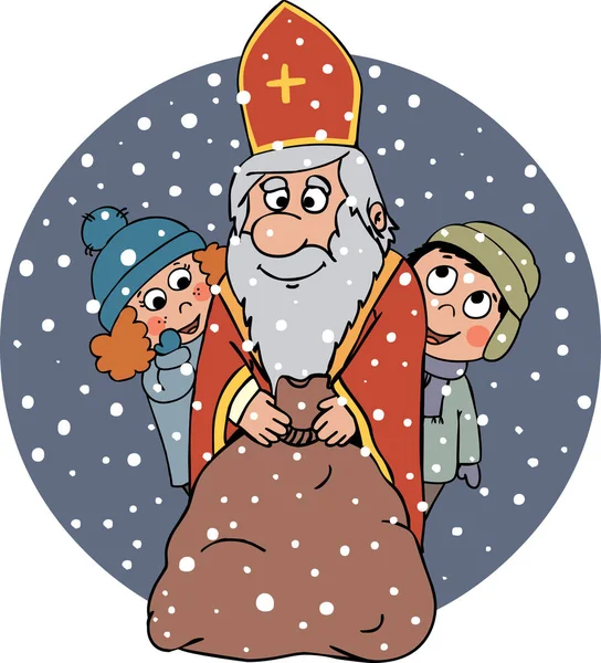 Saint Nicholas och barnen om gåvor Vektorgrafik