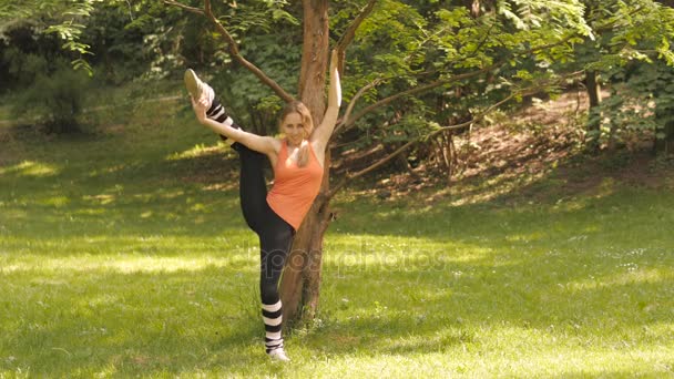 Chica joven haciendo ejercicio en el parque . — Vídeos de Stock