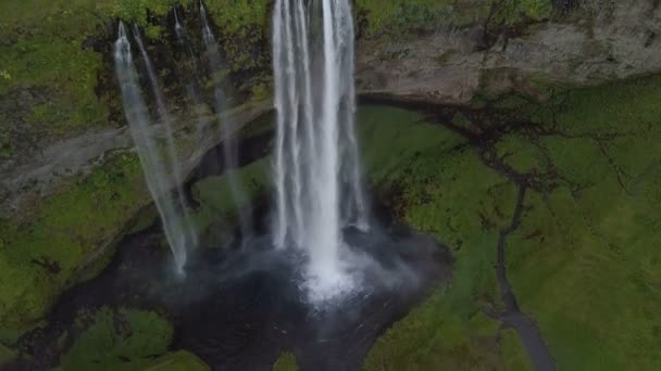 Blick auf den schönen Wasserfall Seljalandsfoss im Sommer, Südisland — Stockvideo