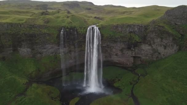 Uitzicht op de prachtige waterval Seljalandsfoss in de zomer, Zuid-IJsland — Stockvideo