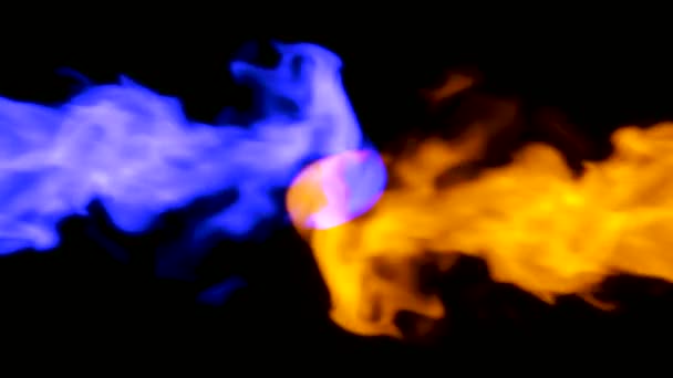 Rotes und blaues Feuer auf schwarzem Hintergrund — Stockvideo