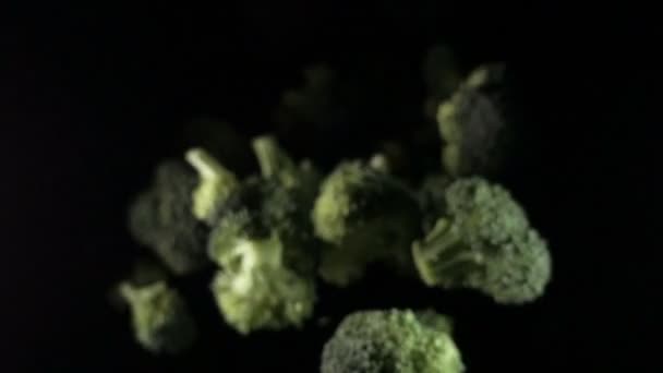 Broccoli som slår på svart bakgrund — Stockvideo