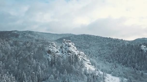 Winter in Carpathian Mountains. High-altitude aerial shot. — Stock Video
