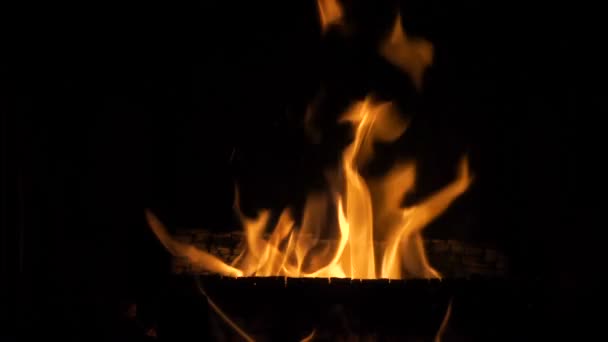 Oheň v krbu - Detailní záběr Zpomalený pohyb — Stock video