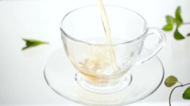 Zencefilli, limonlu ve naneli sıcak bitki çayı. Şeffaf çaydanlıkta zencefilli içecek. Sağlıklı limon çayı.