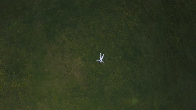 astronot gökyüzüne bakarak çim üzerinde yalan