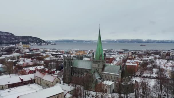 Aerial View over Trondheim, Norway winter — Stock Video