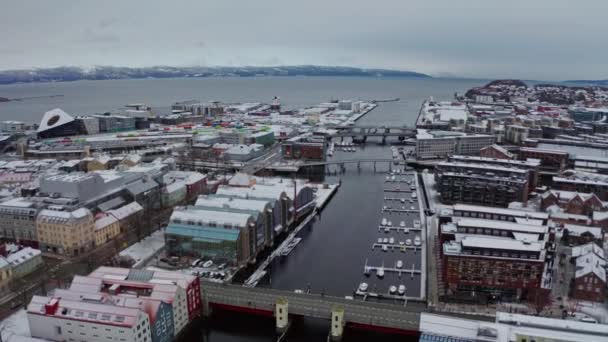 Aerial View over Trondheim, Norway winter — Stock Video