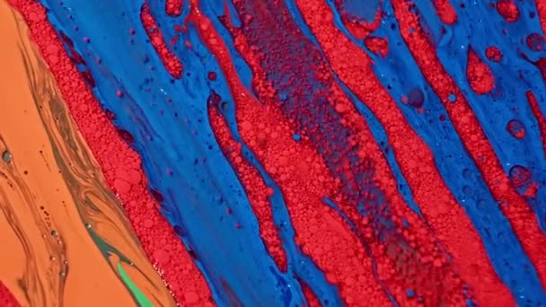 Bright Collors Beautiful Bubbles Universe Of Color Moving Surface Macro Paint Oil Red Blue Multicolored Slow Motion — стокове відео