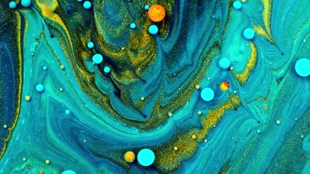 Beautiful paint and ink in oil, blue colorful bubbles. Abstract colorful paint. — Stock Video