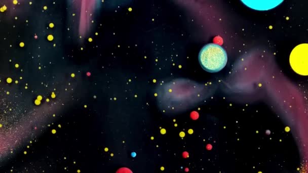 Bright Collors Bubbles Slow Motion Oil Beautiful Paint Surface Red Blue Black And Yellow Universe Of Color Moving Multicolored Macro — Stock Video