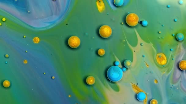 Fantastic structure of colorful bubbles. Chaotic motion. Abstract colorful paint. Top view, — Stock Video