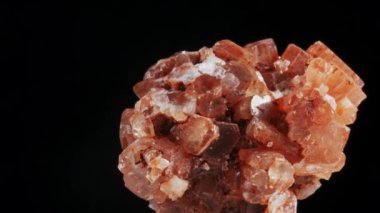 Kan turuncu bir minerali kusursuz bir şekilde siyah arkaplan önünde döndürüyor.