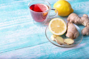 Çay limon ve zencefil, arka plan ile