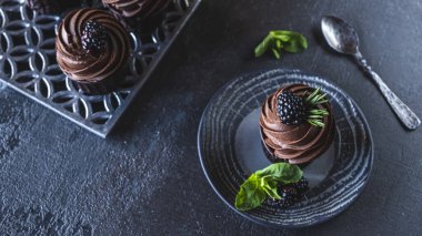 Kopya alanı olan çikolatalı kek.