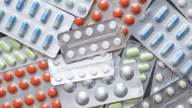 Hapların arka planı. Coronavirus 'u durdurun. Üst görünüm