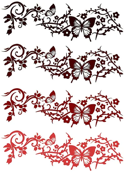 Varrat nélküli mintát pillangók. Vektor mintázat pillangók. Nyári háttér. Fényes nyomtatás nyomtatás a szövet. A pillangó mintás fényes vörös és a fehér sötét háttér színátmenet. — Stock Vector