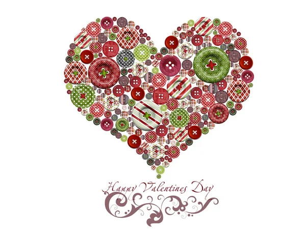 Corazón hecho de botones. Ilustración de corazón hecha de botón. Corazón símbolo hecho de botones sobre fondo blanco. Corazón rojo hecho de botones Tarjeta de amor Diseño plano Feliz día de San Valentín — Vector de stock