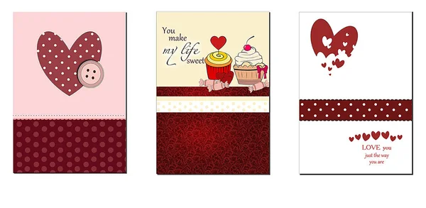 Conjunto de tarjetas de felicitación para San Valentín. Colección vectorial con letras de pincel y elementos escritos a mano. Etiquetas de color negro, blanco, dorado y rosa para su diseño e invitación . — Vector de stock