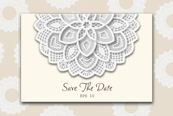 DIY laser cutting vector envelope. Wedding die cut invitation template. Cutout silhouette card. Scrapbook carved paperwork. Floral layout. Wedding Invitation or greeting card with floral mandala. — Stock Vector