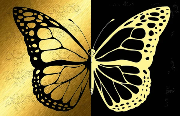 Vintage pattern with fantasy lacy gold-black butterfly (vector EPS 10) — Stock Vector