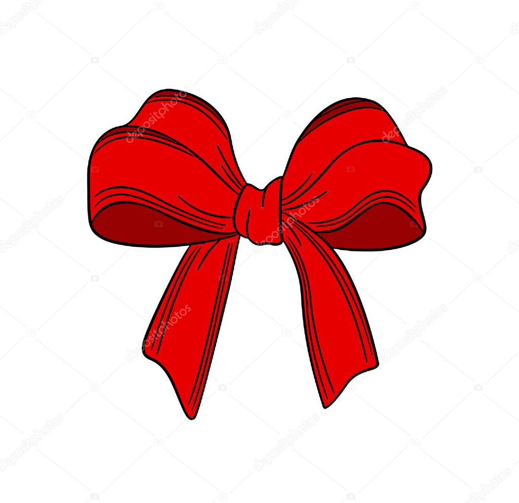 Realistic red bow isolated on white background, Red bow. Vector illustration on white background. Can be use for decoration gifts, greetings, holidays, etc.