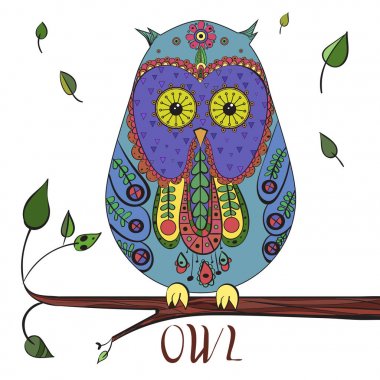 Vektör zentangle baykuş çizim. Süslü kuş desenli. Resim Boyama. Erkek yazdırmak için.