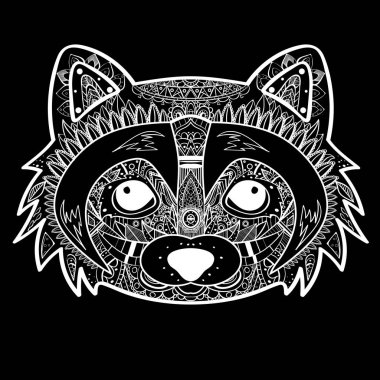 Zentangle siyah Rakun yüz stilize. Elle çizilmiş doodle vektör çizim. Dövme için kroki