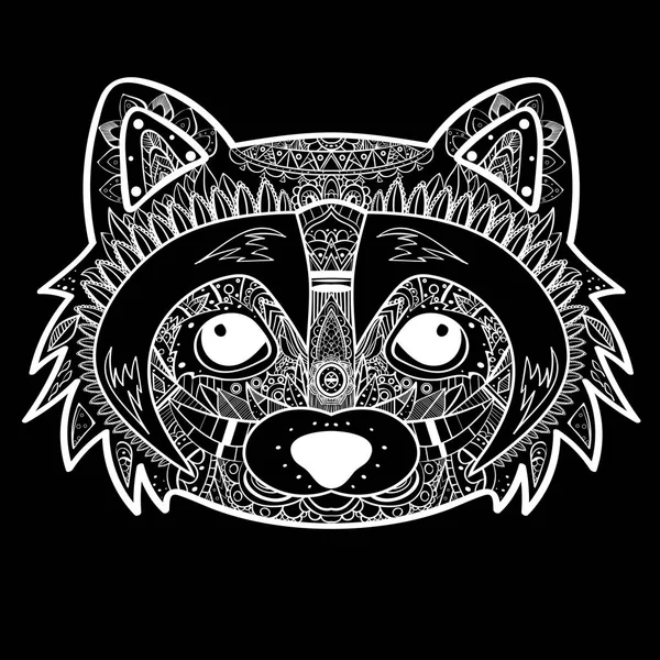 Zentangle gestileerde zwarte wasbeer gezicht. Hand getrokken doodle vectorillustratie. Schets voor tattoo — Stockvector
