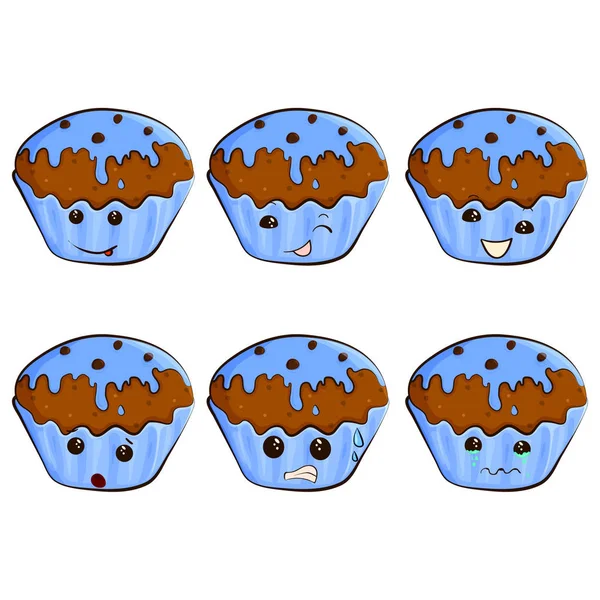 Nahtlose Kawaii Cartoon-Muster mit niedlichen Cupcakes. — Stockvektor