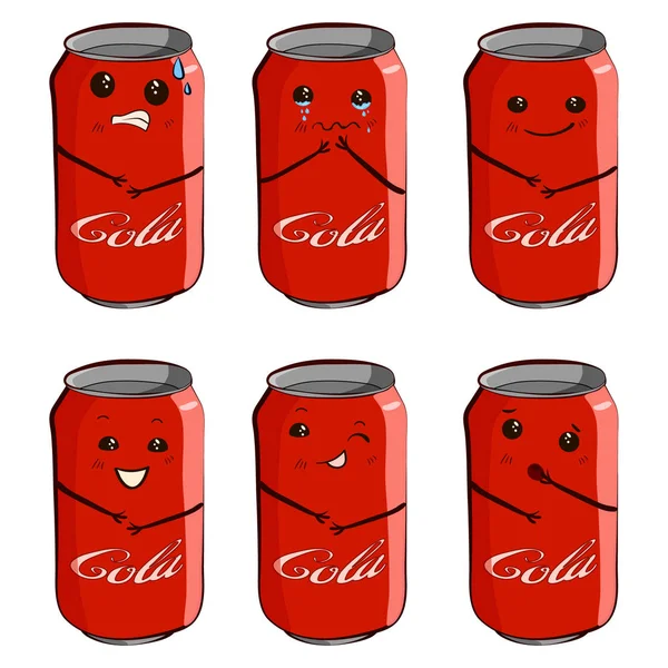 Funny and cute soda drink red paper cup character isolated on white background. Cola with smiling human face vector illustration. — Stock Vector