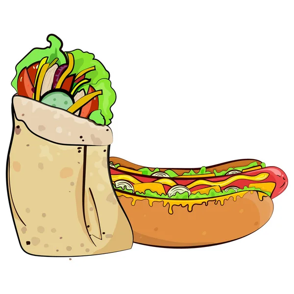 Fast Food bunte Symbole Sammlung. Vektor Cartoon flachen Stil Illustration isoliert auf weiß. — Stockvektor