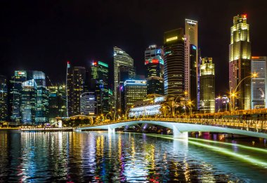 Singapur Cityscape Finans, akşam üzeri bina bu alanda en ünlü için denir Marina Bay Singapur turistik yer