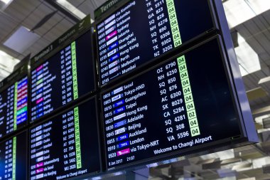 Singapur - 8 Ocak 2017: Changi Uluslararası Havalimanı'na gidiş salonunda ziyaretçi dolaşmak 