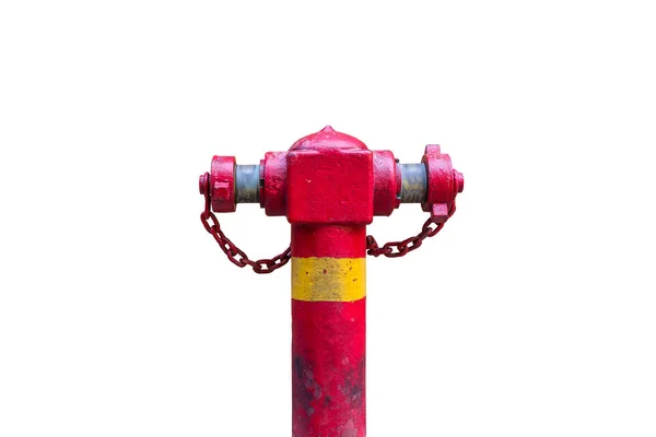 Hidrante de fuego rojo con cadena, fondo blanco aislado —  Fotos de Stock